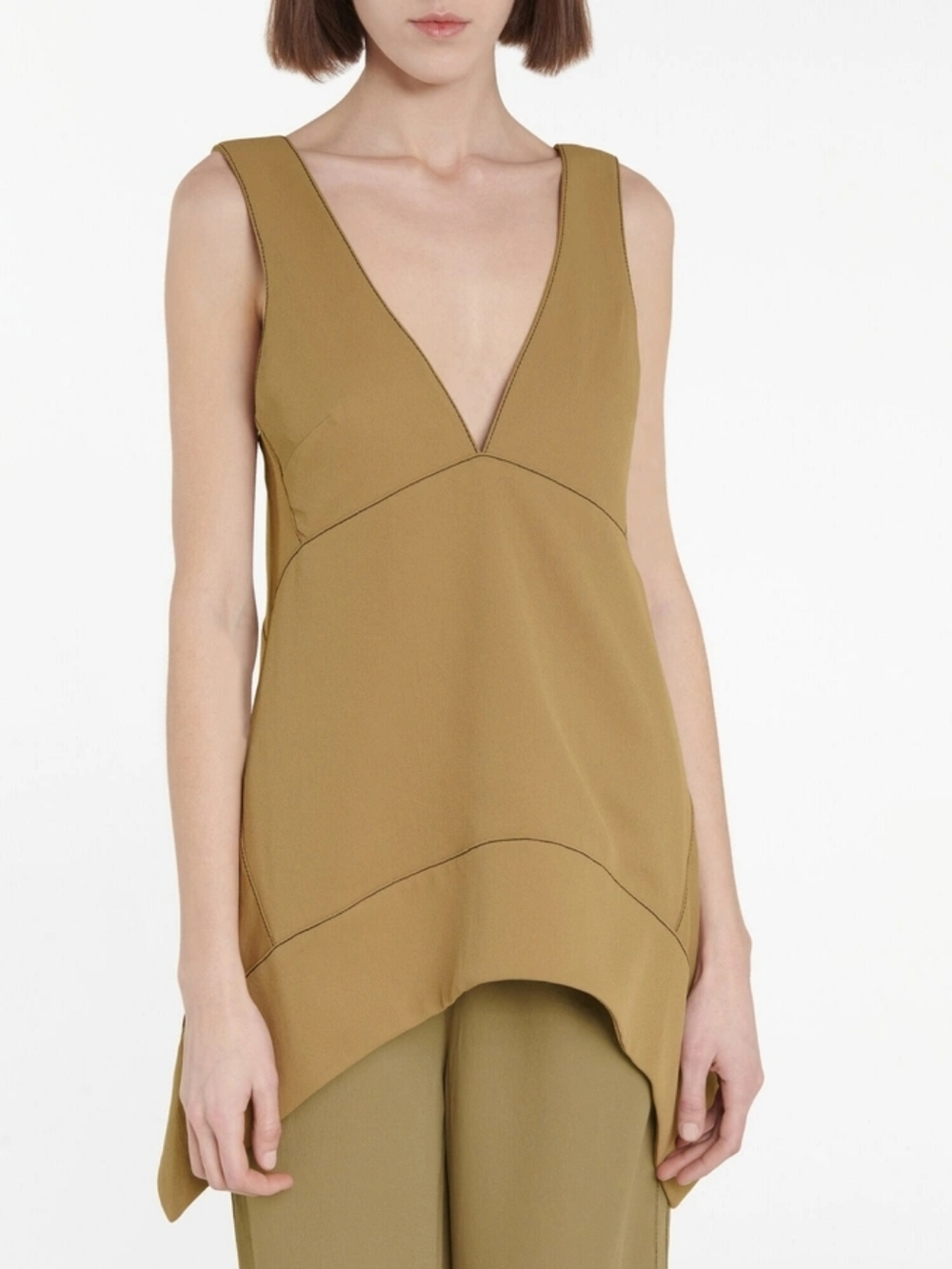 PROENZA SCHOULER Sleeveless V-Neck Asymmetrical Top Khaki Tan sz 8 M Women's